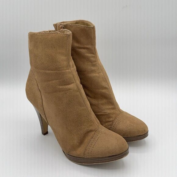 Top Moda Tan Suede Ankle Booties Women’s Size 9 High Heel Fashion Boots - Picture 2 of 9